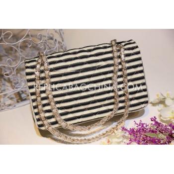 Quality Chanel  Flap Naval Stripe White Calfskin Handbag