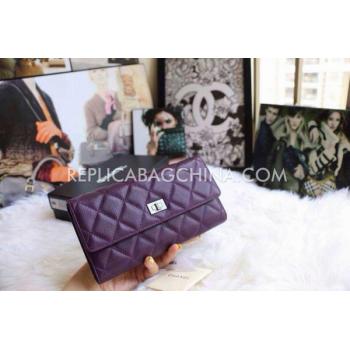 Chanel Calfskin Purse Wallet Lattice Pattern Purple