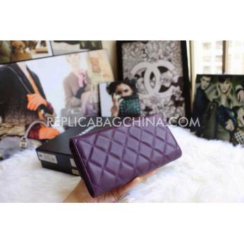 Chanel Calfskin Purse Wallet Lattice Pattern Purple