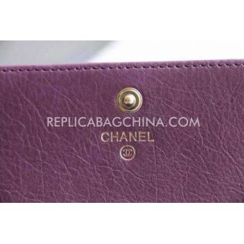 Chanel Calfskin Purse Wallet Lattice Pattern Purple