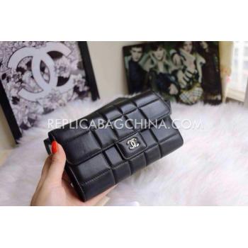 Chanel Check Pattern Black Calfskin Purse Wallet Replica