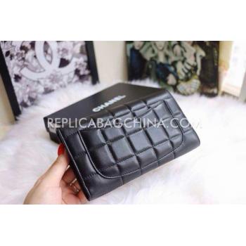 Chanel Check Pattern Black Calfskin Purse Wallet Replica