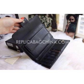 Chanel Check Pattern Black Calfskin Purse Wallet Replica