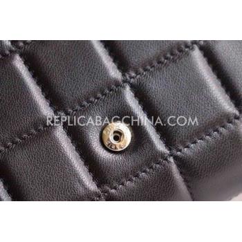 Chanel Check Pattern Black Calfskin Purse Wallet Replica