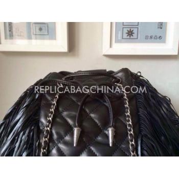 Chanel Lambskin Handbag Shoulder Bag Tassels Black