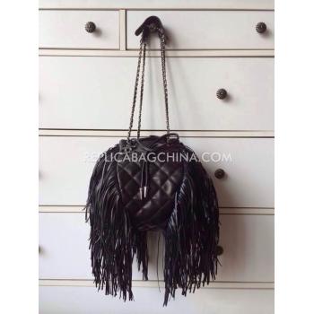 Chanel Lambskin Handbag Shoulder Bag Tassels Black