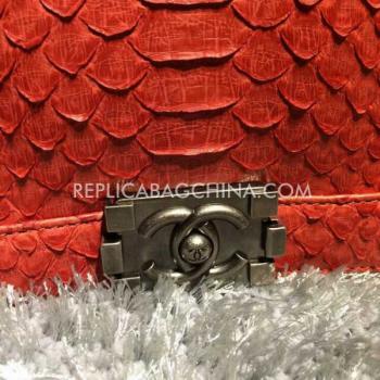 Chanel Red Snakeskin Le Boy Cross Body Bag