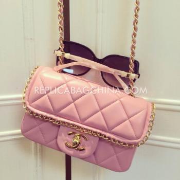 Chanel Lambskin  Flap Pink Cross Body Bag