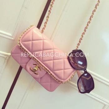 Chanel Lambskin  Flap Pink Cross Body Bag