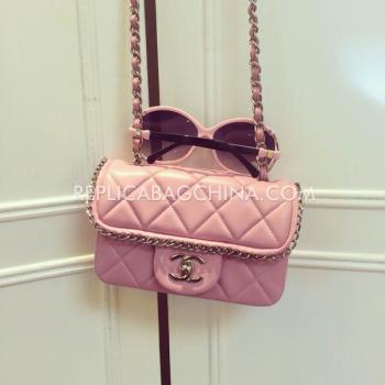 Chanel Lambskin  Flap Pink Cross Body Bag