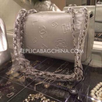 Cheap Chanel  Flap Embossing Silver Leather Handbag