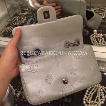 Cheap Chanel  Flap Embossing Silver Leather Handbag