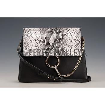 Chloe Faye Python Flap Black Shoulder Bag