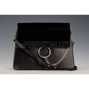 Chloe Faye Suede Flap Black Shoulder Bag