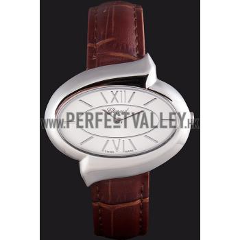 Replica Chopard  Silver Bezel with White Dial and Brown Leather Strap  621546