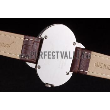 Replica Chopard  Silver Bezel with White Dial and Brown Leather Strap  621546