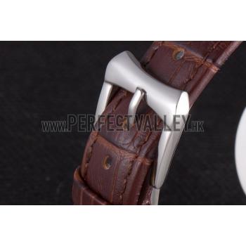 Replica Chopard  Silver Bezel with White Dial and Brown Leather Strap  621546