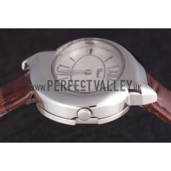 Replica Chopard  Silver Bezel with White Dial and Brown Leather Strap  621546