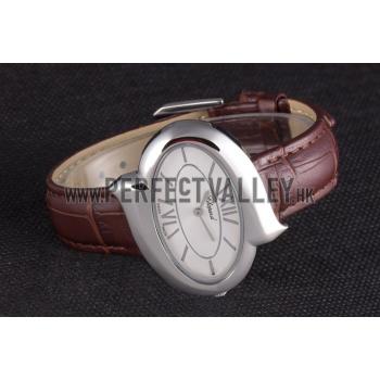 Replica Chopard  Silver Bezel with White Dial and Brown Leather Strap  621546