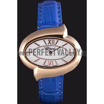 Chopard  Gold Bezel with White Dial and Blue Leather Strap  621544