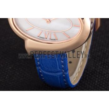 Chopard  Gold Bezel with White Dial and Blue Leather Strap  621544