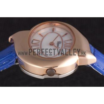 Chopard  Gold Bezel with White Dial and Blue Leather Strap  621544