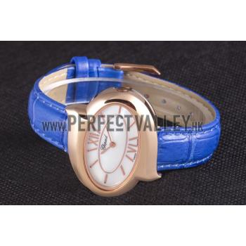 Chopard  Gold Bezel with White Dial and Blue Leather Strap  621544