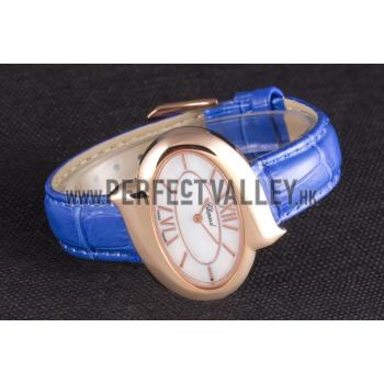 Chopard  Gold Bezel with White Dial and Blue Leather Strap  621544