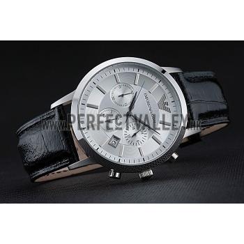 Emporio Armani  Chronograph Silver Dial Black Leather Bracelet  622339