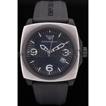 Emporio Armani  Black Rubber Strap Polished Stainless Steel Bezel Replica