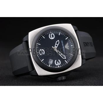 Emporio Armani  Black Rubber Strap Polished Stainless Steel Bezel Replica