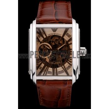 Emporio Armani Meccanico Brown Leather Strap Open Dial 98255