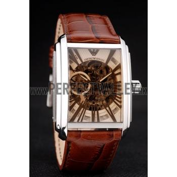 Emporio Armani Meccanico Brown Leather Strap Open Dial 98255