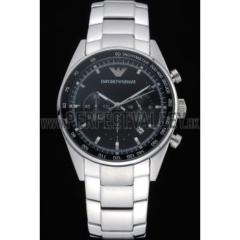 Replica Emporio Armani Sportivo Chronograph Black Dial Stainless Steel Bracelet  622349