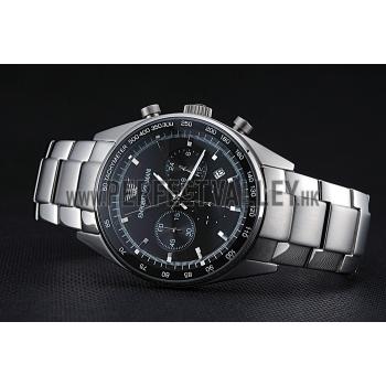 Replica Emporio Armani Sportivo Chronograph Black Dial Stainless Steel Bracelet  622349