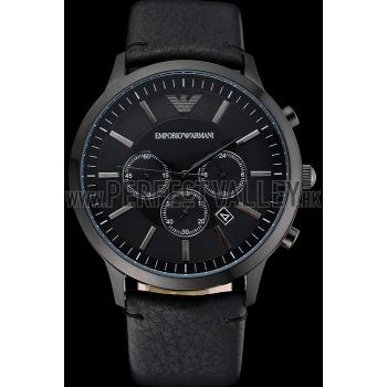 Emporio Armani  Chronograph Black Dial Black Leather Bracelet  622340 Replica