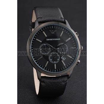 Emporio Armani  Chronograph Black Dial Black Leather Bracelet  622340 Replica