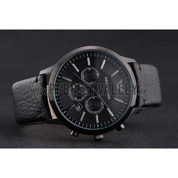 Emporio Armani  Chronograph Black Dial Black Leather Bracelet  622340 Replica