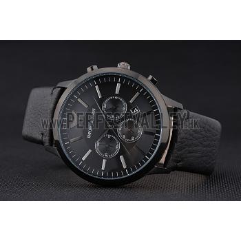 Emporio Armani  Chronograph Black Dial Black Leather Bracelet  622340 Replica