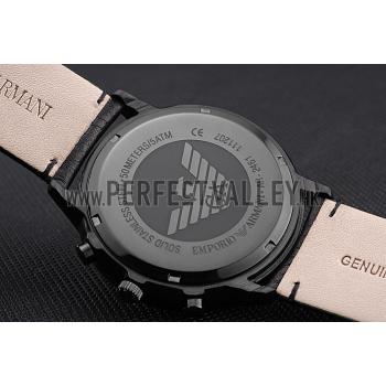 Emporio Armani  Chronograph Black Dial Black Leather Bracelet  622340 Replica