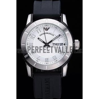 Emporio Armani  Black Rubber Strap White Dial