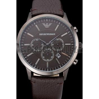 Emporio Armani  Chronograph Brown Dial Silver Case Brown Leather Bracelet  622341