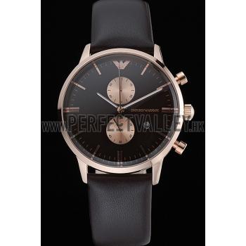 Emporio Armani  Chronograph Black Dial Rose Gold Case Black Leather Bracelet  622333