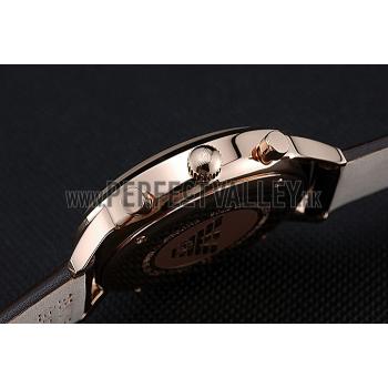 Emporio Armani  Chronograph Black Dial Rose Gold Case Black Leather Bracelet  622333