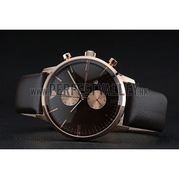 Emporio Armani  Chronograph Black Dial Rose Gold Case Black Leather Bracelet  622333