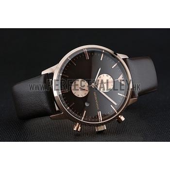 Emporio Armani  Chronograph Black Dial Rose Gold Case Black Leather Bracelet  622333