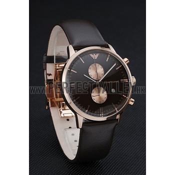 Emporio Armani  Chronograph Black Dial Rose Gold Case Black Leather Bracelet  622333