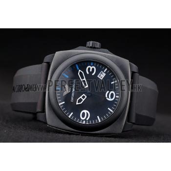 Cheap Emporio Armani  Black Rubber Strap Black Ceramic Bezel