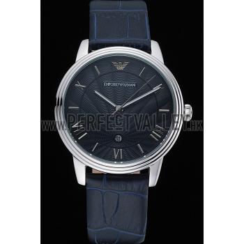 Emporio Armani  Dark Blue Dial Silver Case Dark Blue Leather Bracelet  622335