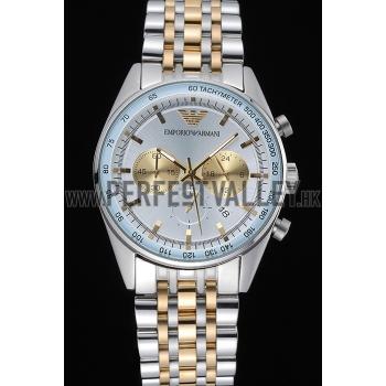 Emporio Armani Sportivo Chronograph Silver Dial Two Tone Stainless Steel Bracelet  622350